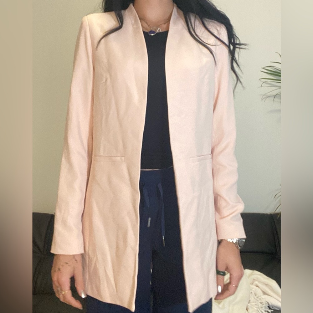 LIGHT PINK LONG OPEN BLAZER
